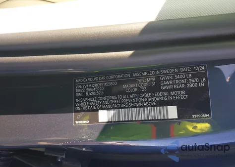 2025 Volvo Xc60 B5 Plus from USA, damaged, VIN YV4M12RC9S1152800